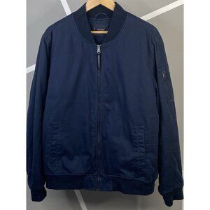 Lucky Brand Cotton Sherpa Lined Bomber Jacket Men’s L Full Zip Navy Blue